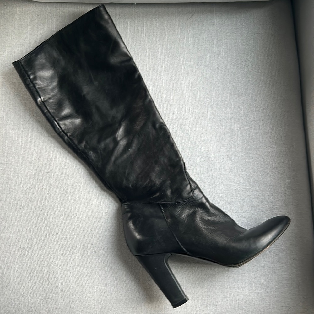 Mariano Renzi Designer Black Leather Tall  Heeled Boots 38 US 7.5-8